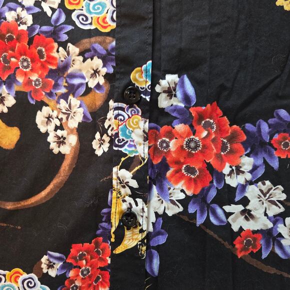 Paisley & Gray Button-down Shirt Black Floral Size Large 17 Slim-fit, Cranes - Picture 9 of 12